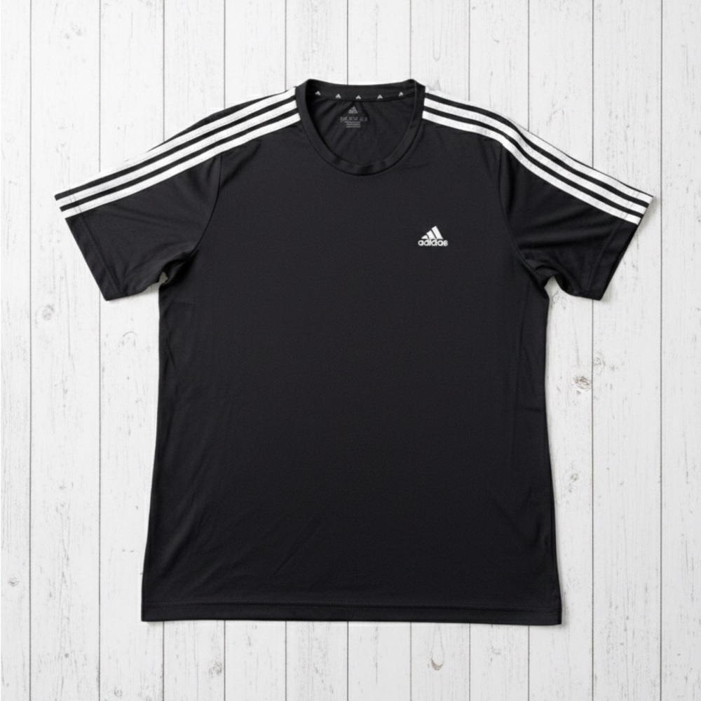 Adidas Men’s Large 3-Stripe Essentials Single Jersey Tee Black/White EUC
